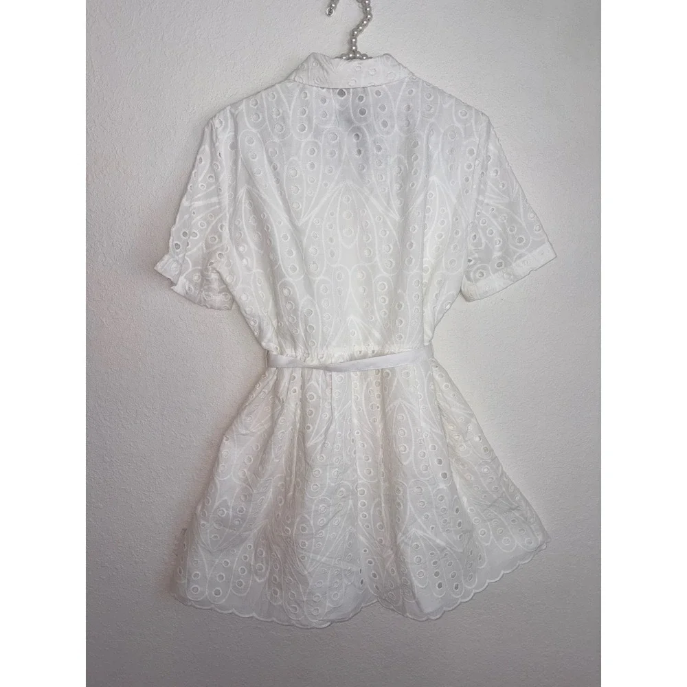 Zara Eyelet Shirt Dress medium White New Belted Scalloped Mini Embroidery - Picture 7 of 16